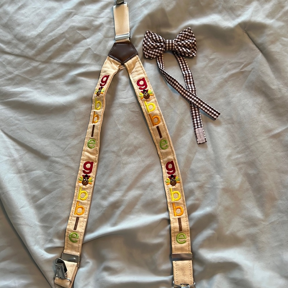 Thanksgiving baby suspenders and bow tie
